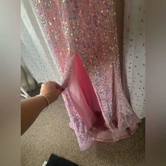 Lavetir NWT Sequin Velvet Corset Lace Up Back High Side Sexy Slit Prom Dress 4 - Picture 4 of 10